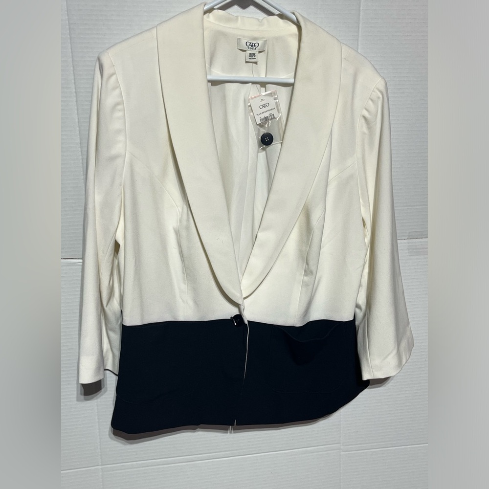 CATO CAREER BLAZER WOMEN 18/20 CREAM/BLACK COLORBLOCK BUSINESS OFFICE LINED NEW